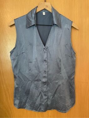 Lily Silk Luxury Collared V-Neck Sleeveless Blouse Size L